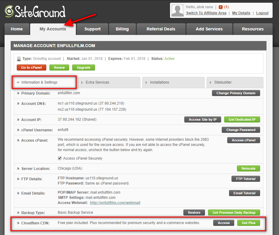 Activate Free CDN in SiteGround